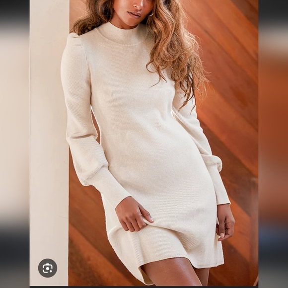 Lulu's Soft Cream Long Sleeve Dress - Picture 1 of 5